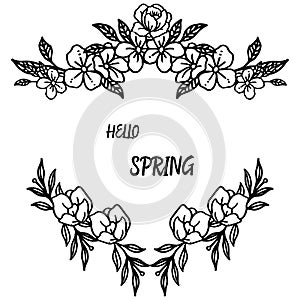 Various shape of hello spring background, with simple foliage flower frame. Vector