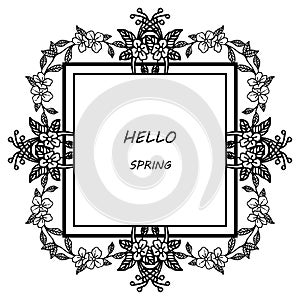 Various shape of hello spring background, with simple foliage flower frame. Vector