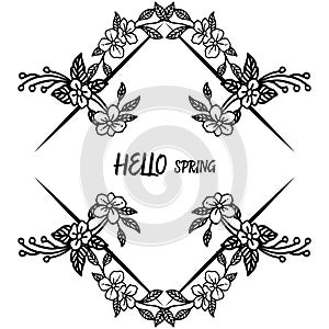 Various shape of hello spring background, with simple foliage flower frame. Vector