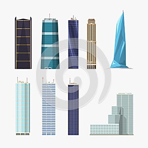 various shapes modern sky scrappers in set