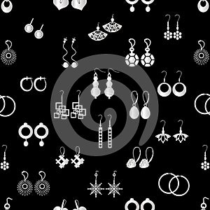 Various silver ladies earrings types seamless pattern