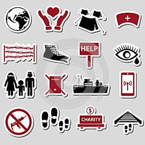 Various simple refugees theme stickers set