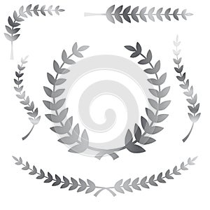 Various simple shape chrome or silver laurel wreath vector icon, for your title border