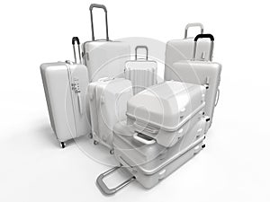 Various size of white luggages