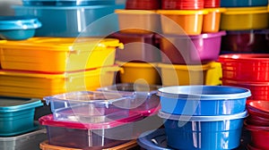 Various-sized receptacles made of plastic, designed for storing and transporting a wide range of goods, AI generated photo