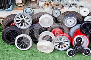Various sized and shaped wheels in the view