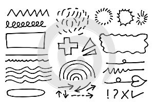 Various sketchy Doodle Arrows, Direction pointers Shapes and Objects.