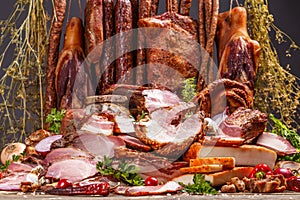 Various smoked pork meat