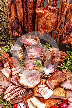 Various smoked pork meat