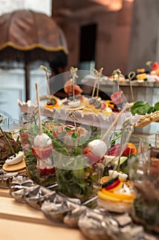 various snacks and drinks on the table at the event