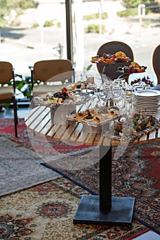various snacks and drinks on the table at the event