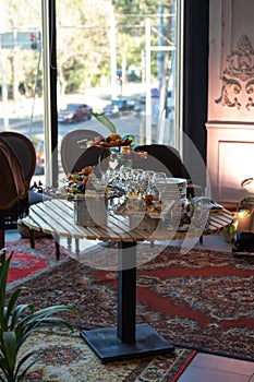 various snacks and drinks on the table at the event