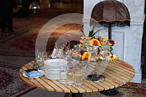 various snacks and drinks on the table at the event