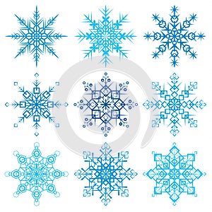 Various snowflake shapes decorative winter set vector illustration