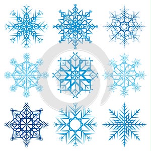 Various snowflake shapes decorative winter set vector illustration