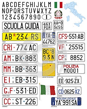 Various and special Italian car license plates, Italy