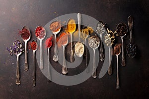 Various spices spoons