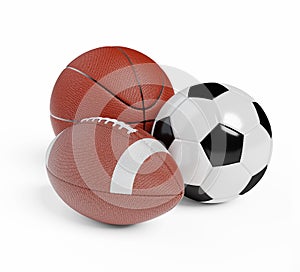 Various sports balls. Sports Equipment on White Background.