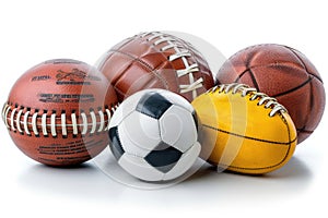 Various sports balls on a white background. The concept of sports
