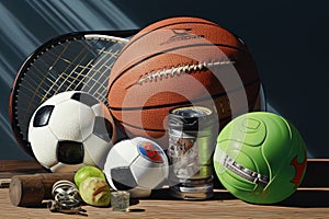 various sports equipmen basketball tennis