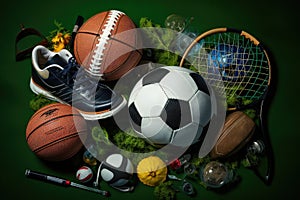 various sports equipmen basketball tennis