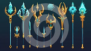 In various stages of decoration and ornamentation progress, Poseidon or Neptune's magic golden trident can be used