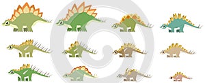 Various Stegosaurian dinosaurs in simple flat style