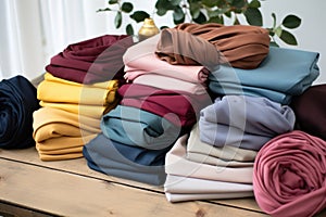various styles of folded turbans on a table