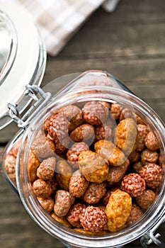 Various sugared nuts in jar