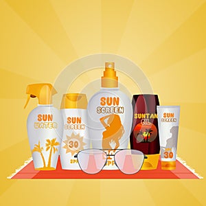 Various sunscreens bottles