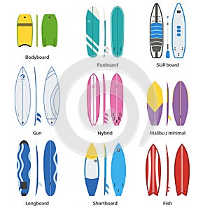 Various Surfboards Vector Set