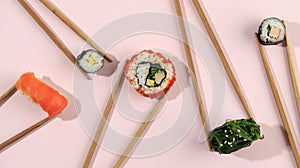 Various Sushi with Chopstick