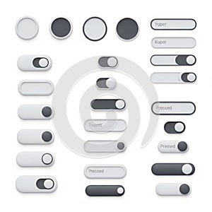 Various switches and knobs isolated on white background