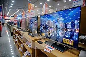 Vari televisione imposta verrà visualizzato moderno elettronica vedere al dettaglio il negozio 