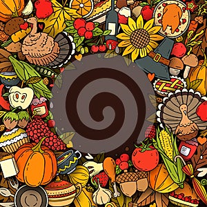 Various Thanksgiving symbols and objects arranged as frame