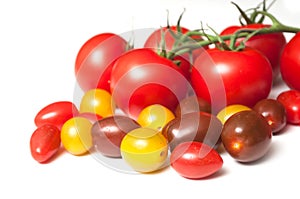 Various tomatoes en white background