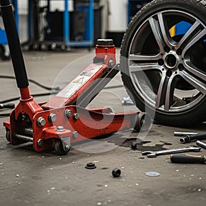 With various tools and bolts, suggesting ongoing maintenance or