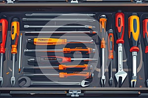 Various tools neatly organized in a toolbox, suitable for DIY projects