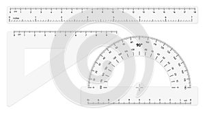 Various transparent rulers on white background