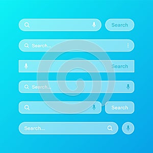 Various transparent search bar templates. Internet browser engine with search box, address bar and text field. UI design