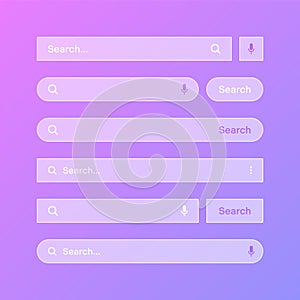 Various transparent search bar templates. Internet browser engine with search box, address bar and text field. UI design