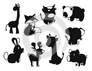 Various type animals isolated vector Silhouette