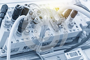The various type of connector on the control box. photo