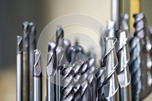 The various type  cutting tools of CNC machine on the stock shelf  in the store room.