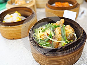Various type of dumpling dish called `dim-sum`