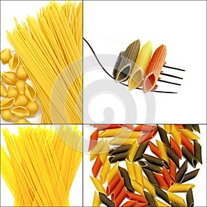 Various type of Italian pasta collage