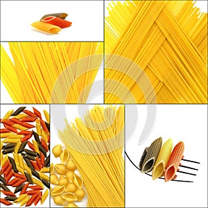 Various type of Italian pasta collage