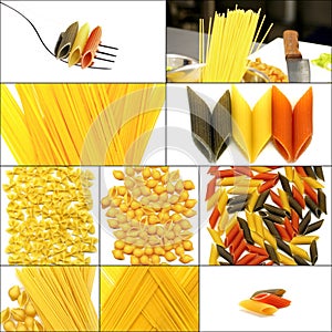 Various type of Italian pasta collage