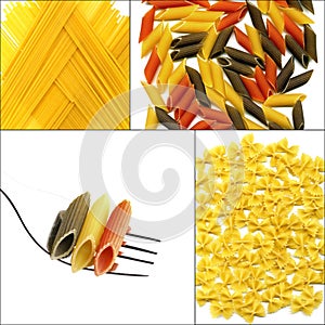 Various type of Italian pasta collage