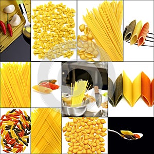 Various type of Italian pasta collage